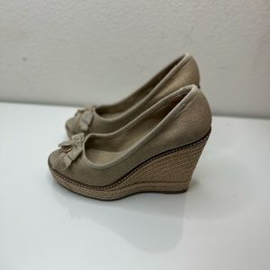 Tory Burch Jackie Linen Espadrille Wedges size 8